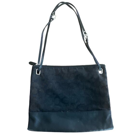 Coach Signature Park Hobo Satchel, Black Leather + Canvas - Picture 2 of 5